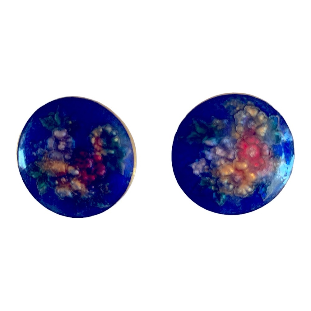 Blue Enamel Floral Earrings